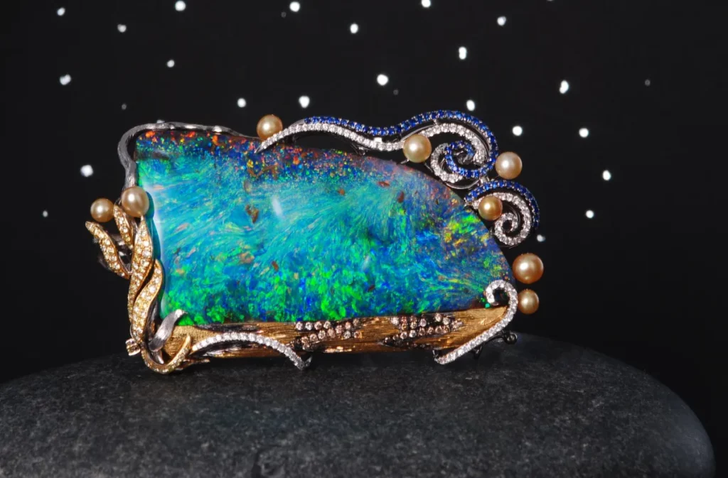 2012《梵谷的星空》-蛋白石、藍寶、金客旭珠、彩鑽兩用針墜